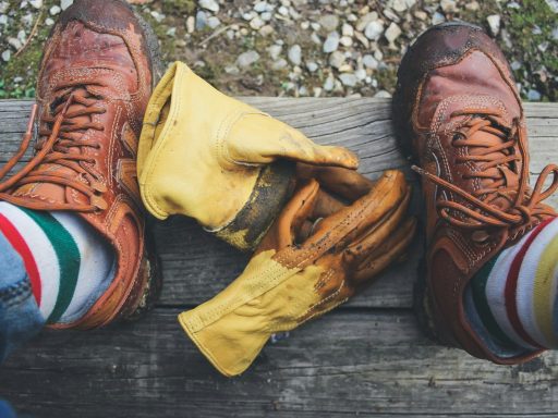 pair of yellow gloves